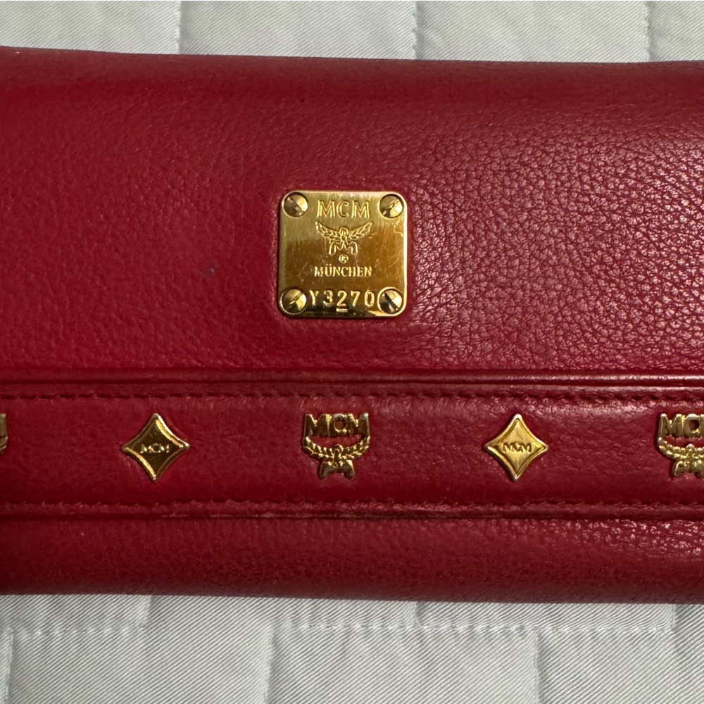 MCM Red Leather Continental Wallet with Gold Hardware